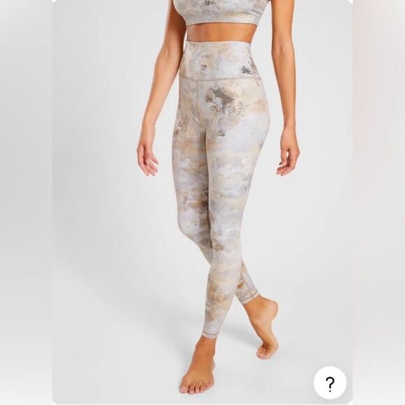 Athleta Pants - Athleta Elation Ultra High Rise Gilded Tight Cream Gray Subtle Metallic Gold S